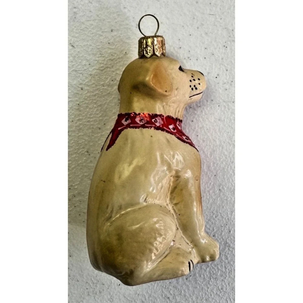 Golden Lab Labrador‎ Dog European Blown Glass Christmas Ornament Bandana Yellow